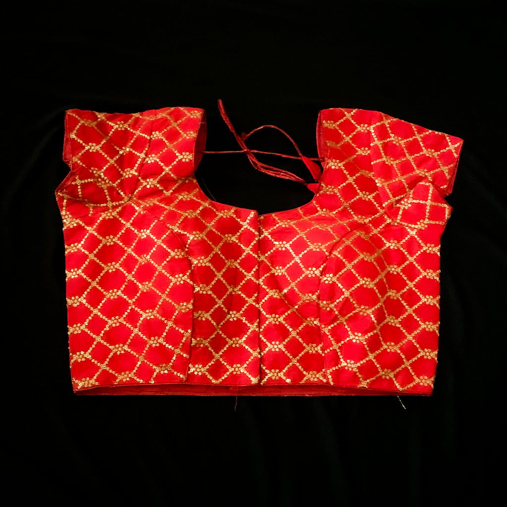 Red Raw Silk Tinsel (Chamki) Zari work Designer Party Wear Readymade Saree Blouse