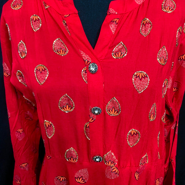 Bright and Bold Red Rayon Dress Style Kurthi