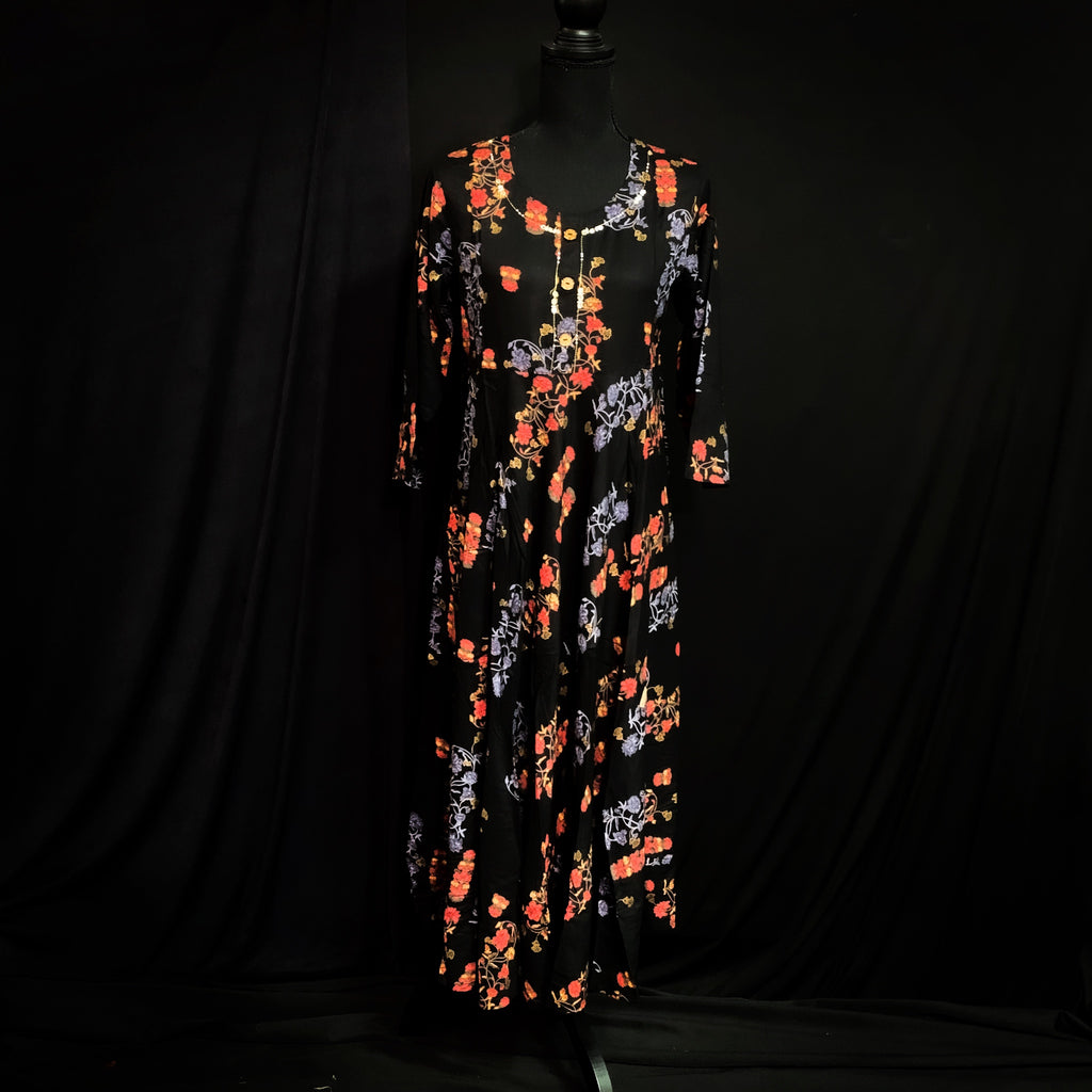 Gorgeous Comfortable Black Floral Rayon Dress Style Kurthi