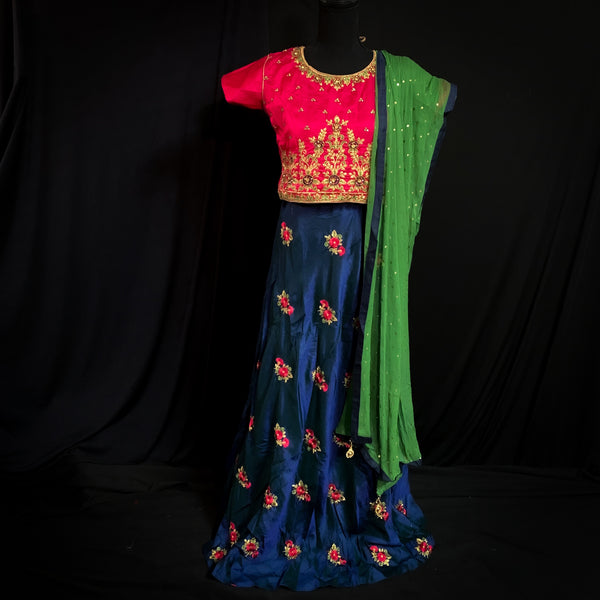 Gorgeous Bright Pinkish and Blue Lehenga with Embroidery work