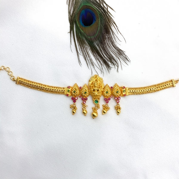 Traditional Lakshmi and Kempu (Kempu) Antique Matte Gold Armlet