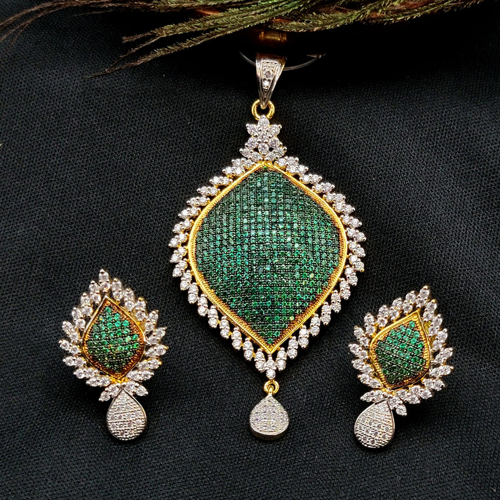 Premium Emerald Green & White Zircon (CZ) Stone Pendant Set