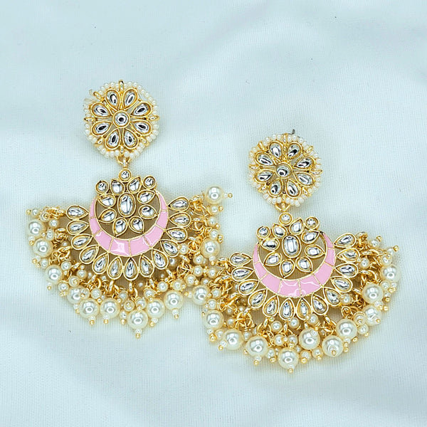 Light Pink Handpainted Kundan Meenakari Pearl Earrings