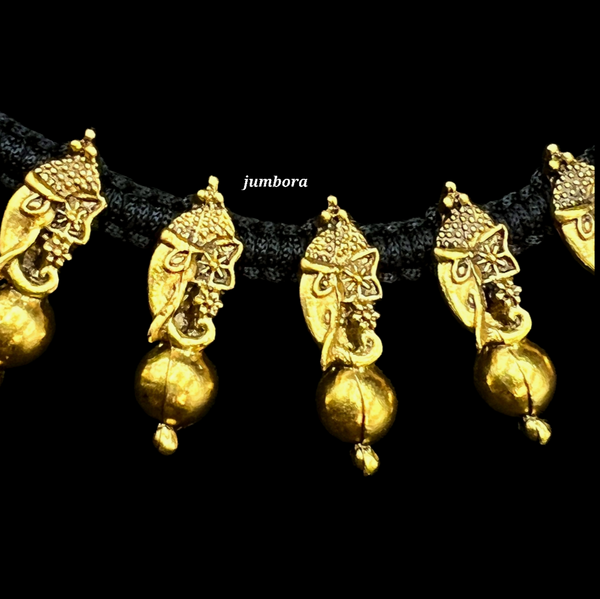Ganesha Antique tone Oxidized Gold black Dori Necklace