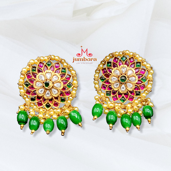 Matte Gold Red & Green Big Stud Kemp Earring