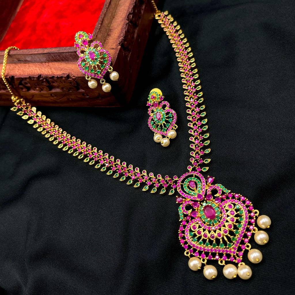 Ruby Red Emerald Green AD Zircon CZ Necklace