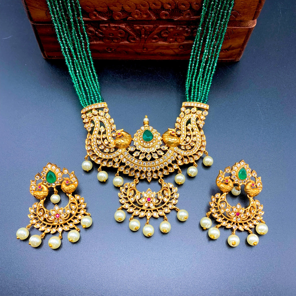 Handmade Peacock Antique Matte Gold Green Necklace