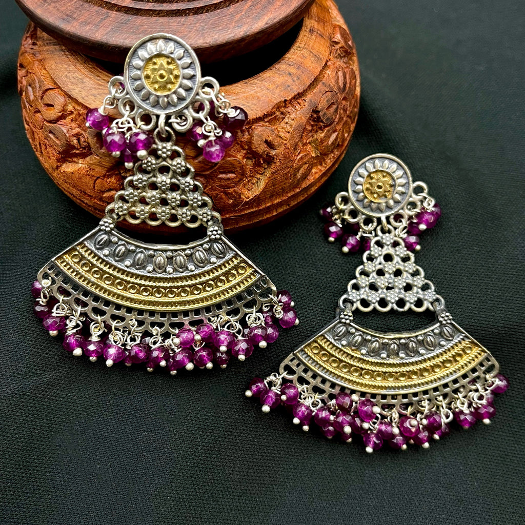 Dual Tone Oxidized German Silver Earring with Hydro Beads