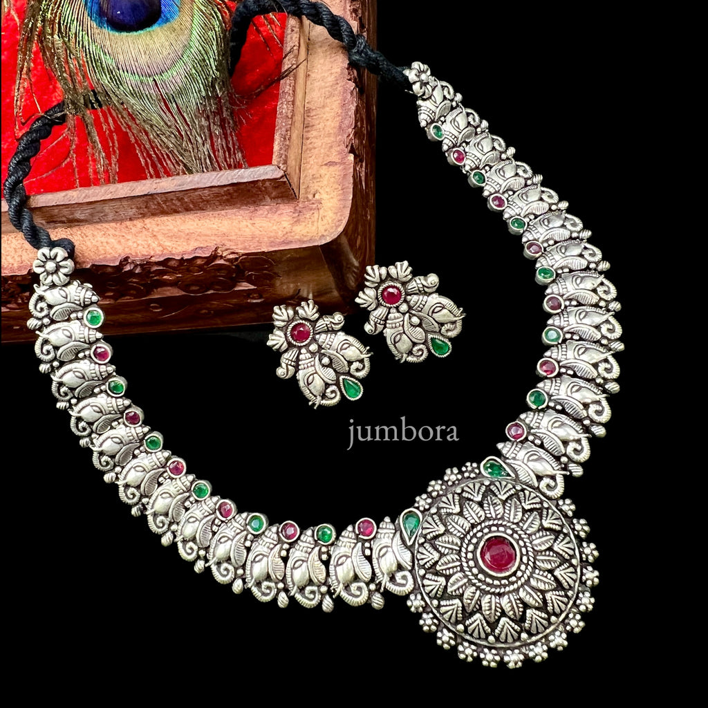 Kohlapuri Silver Ganesha Necklace set