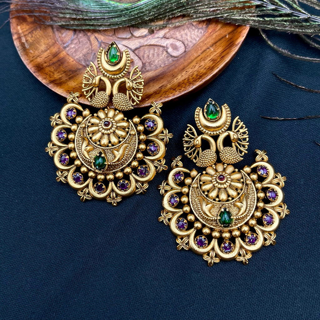 Peacock Kemp Matte Antique Gold Earring