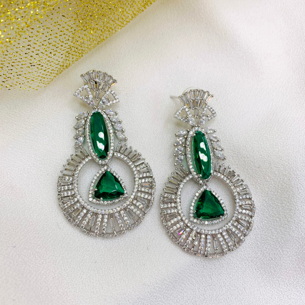 Green and White Diamond Alike AD Zircon Earring
