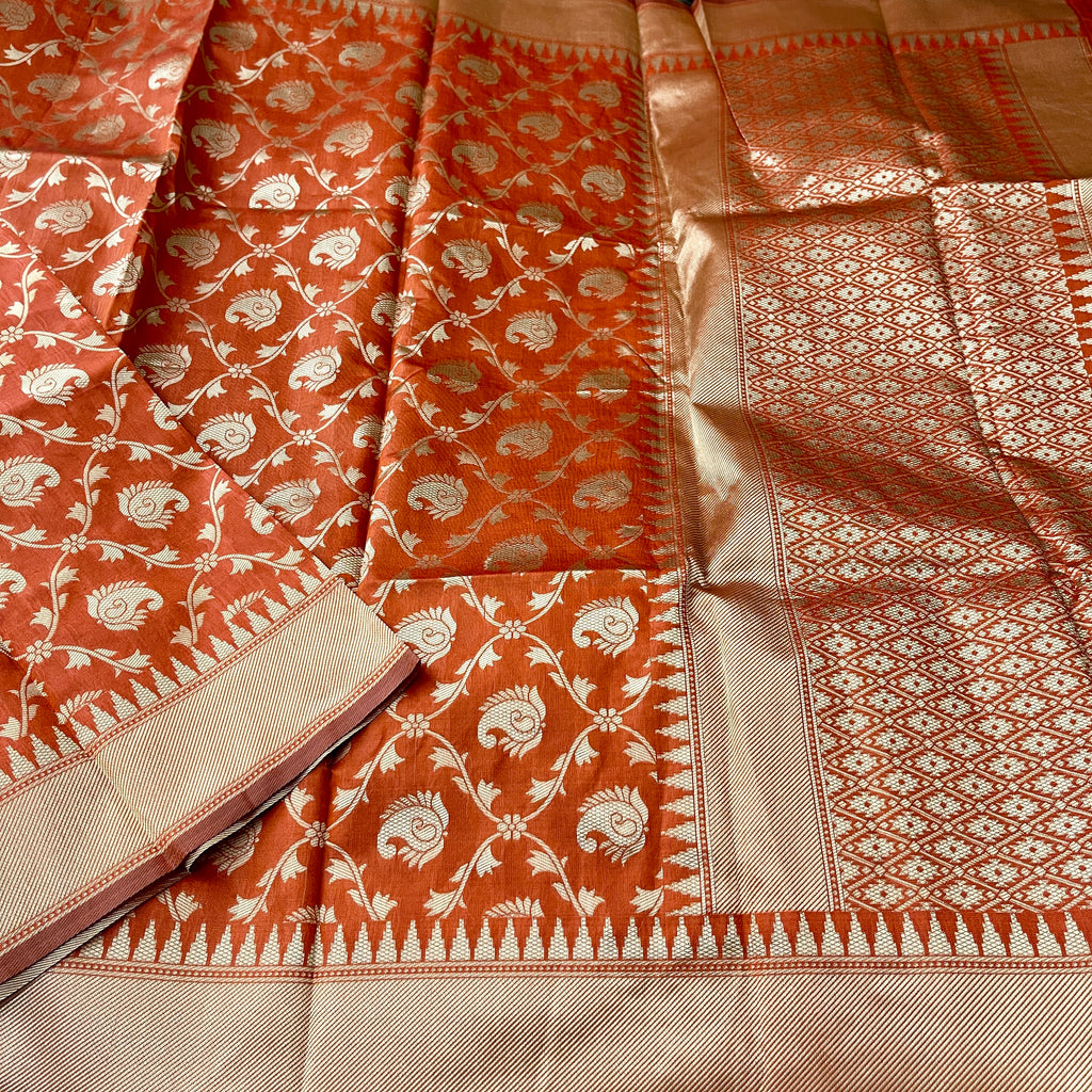 Glossy Orange Banarasi Style Duppatta