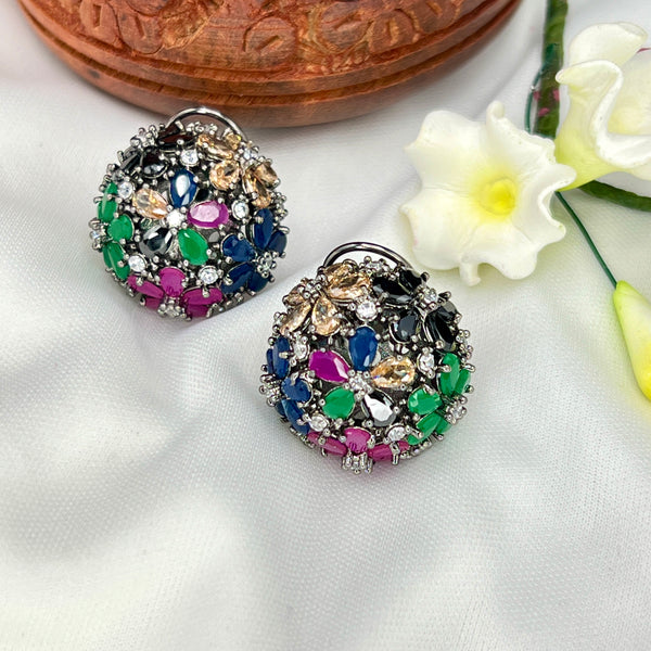 Multicolor Floral Victorian AD Zircon Stud Earring