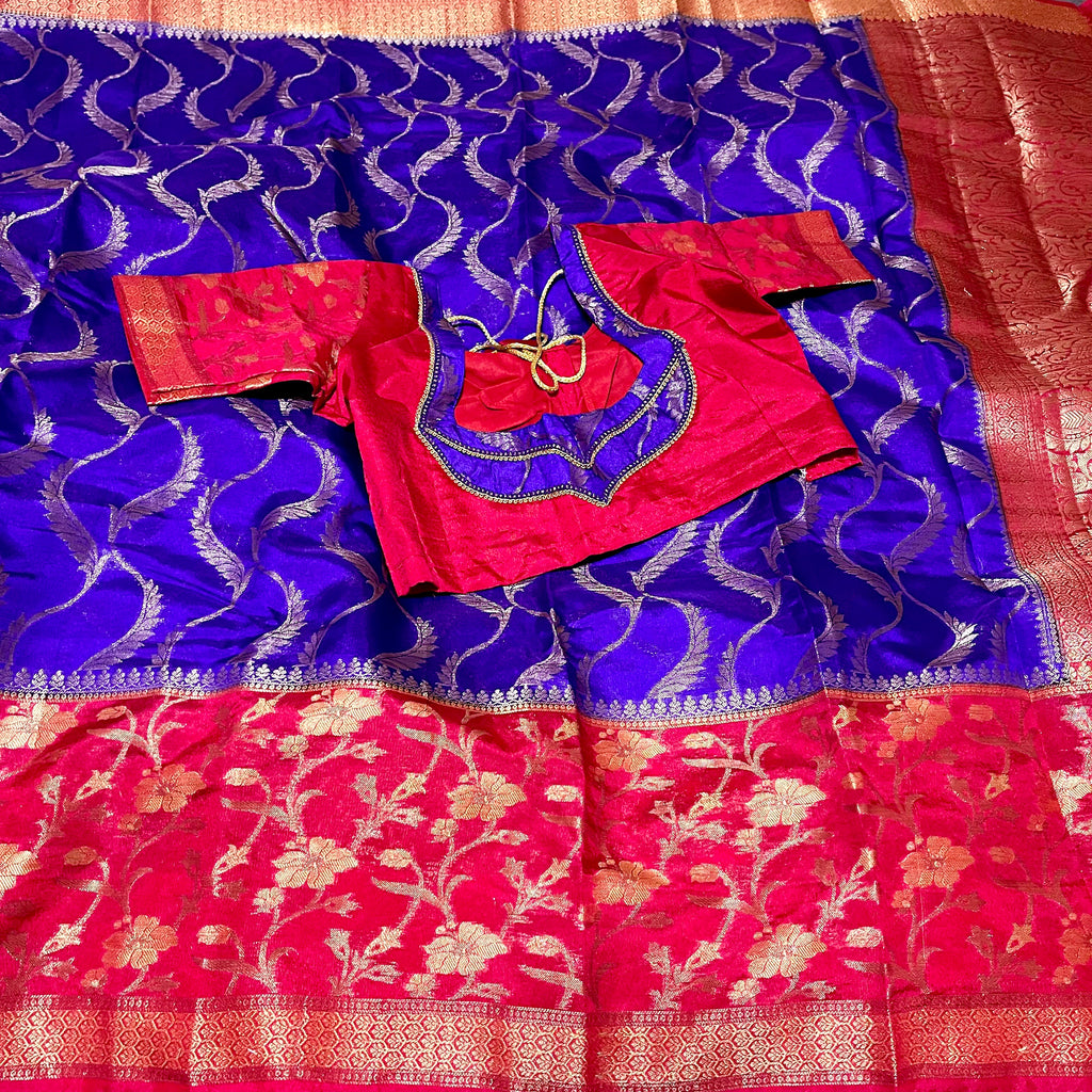 Purple and Red Designer Dupion Silk saree with blouse