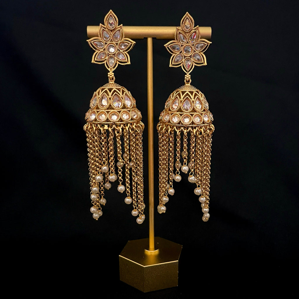 Polki Long LCD Chandelier Jhumka Earring