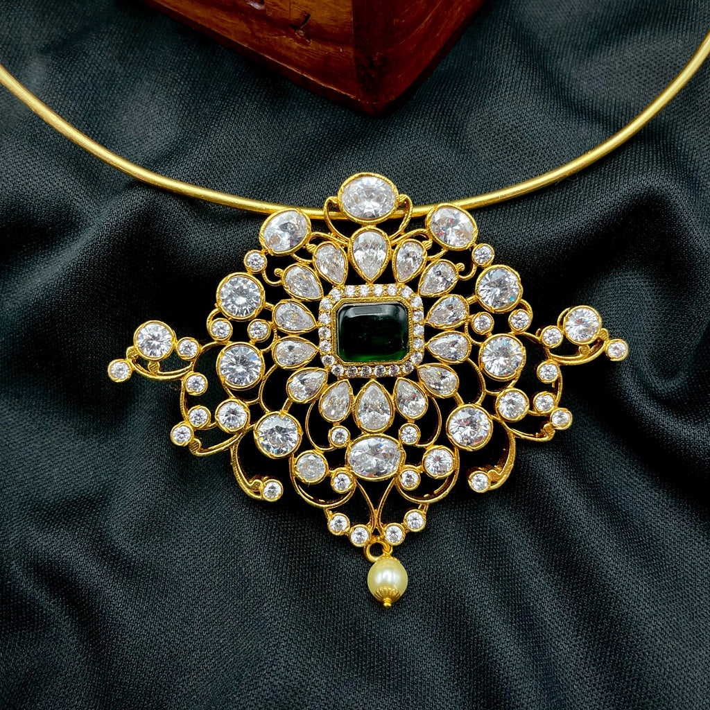 Premium Hasili Emerald Green Jadau Moissanite Stone Pendant Necklace
