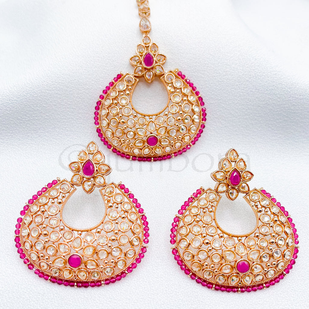 Glam Rose Gold Earring & Tikka Set