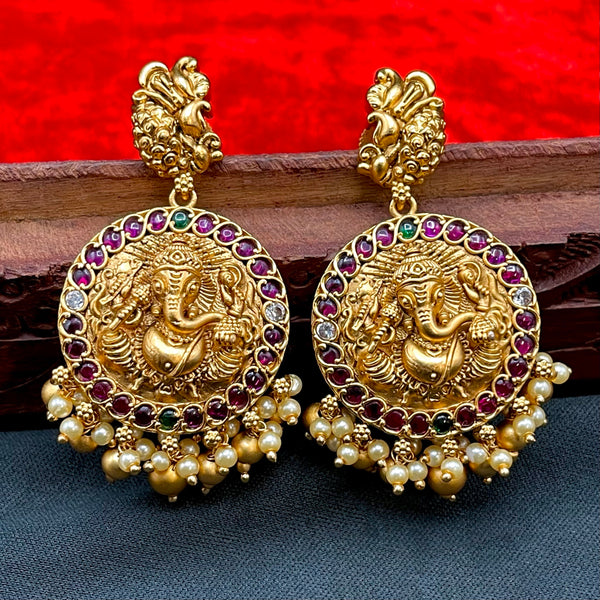 Ganesha & Lakshmi Nakshi Work Real Matte Gold Kemp Necklace Set