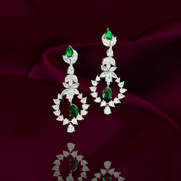 Contemporary White Rhodium Finish AD Zircon Earrings