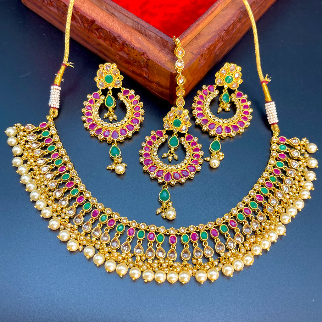 Royal Statement Polki LCD Stone Necklace & Tikka Set