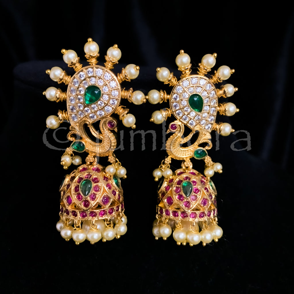 Traditional Kemp Peacock Jhumka Earring