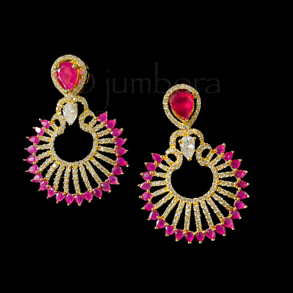 Ruby Red & White AD Zircon (CZ) Chandbali Earring