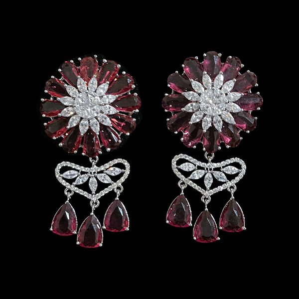 Statement Burgandy Red Floral AD Zircon (CZ) Earring