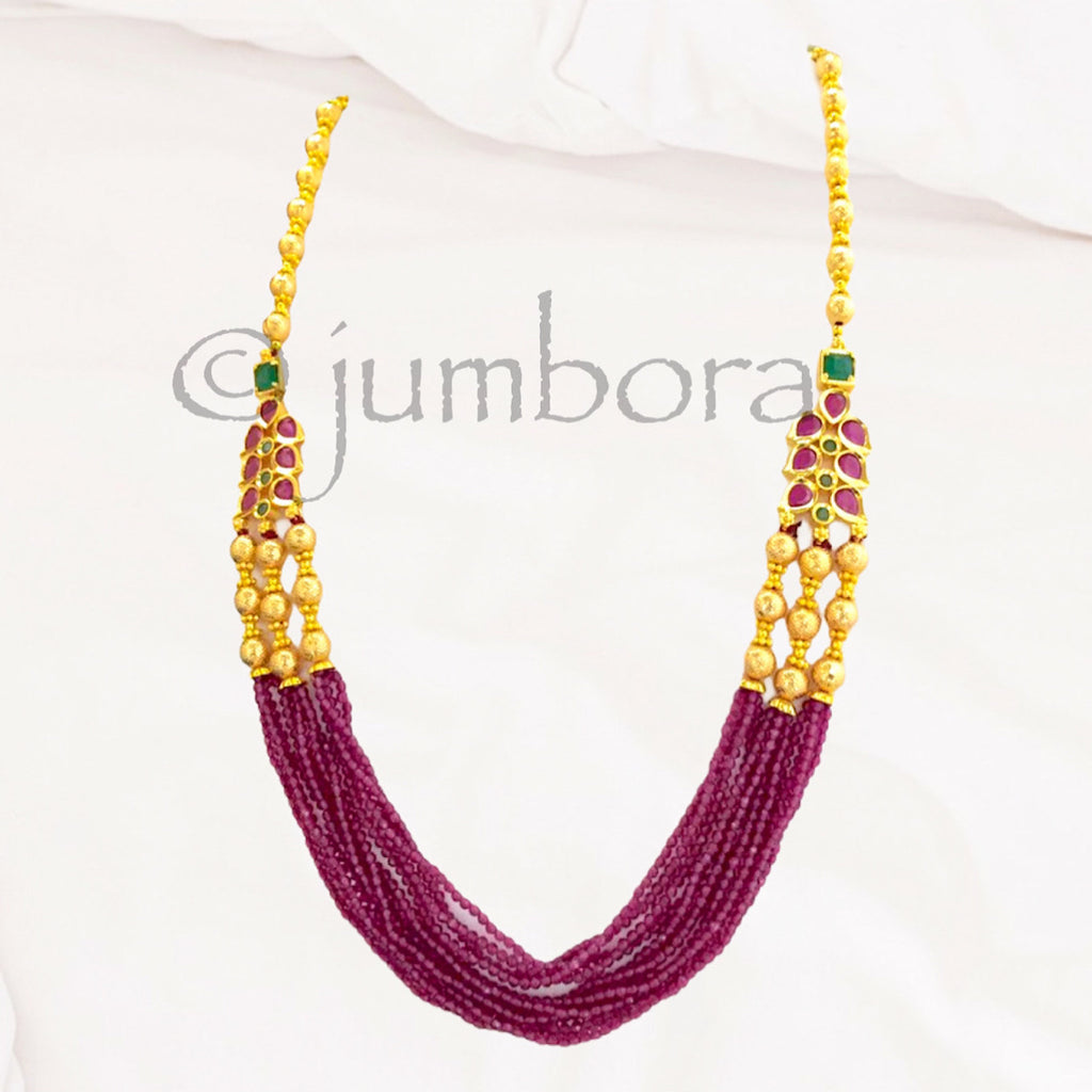 Ruby Beads Mala with Gold finish Balls