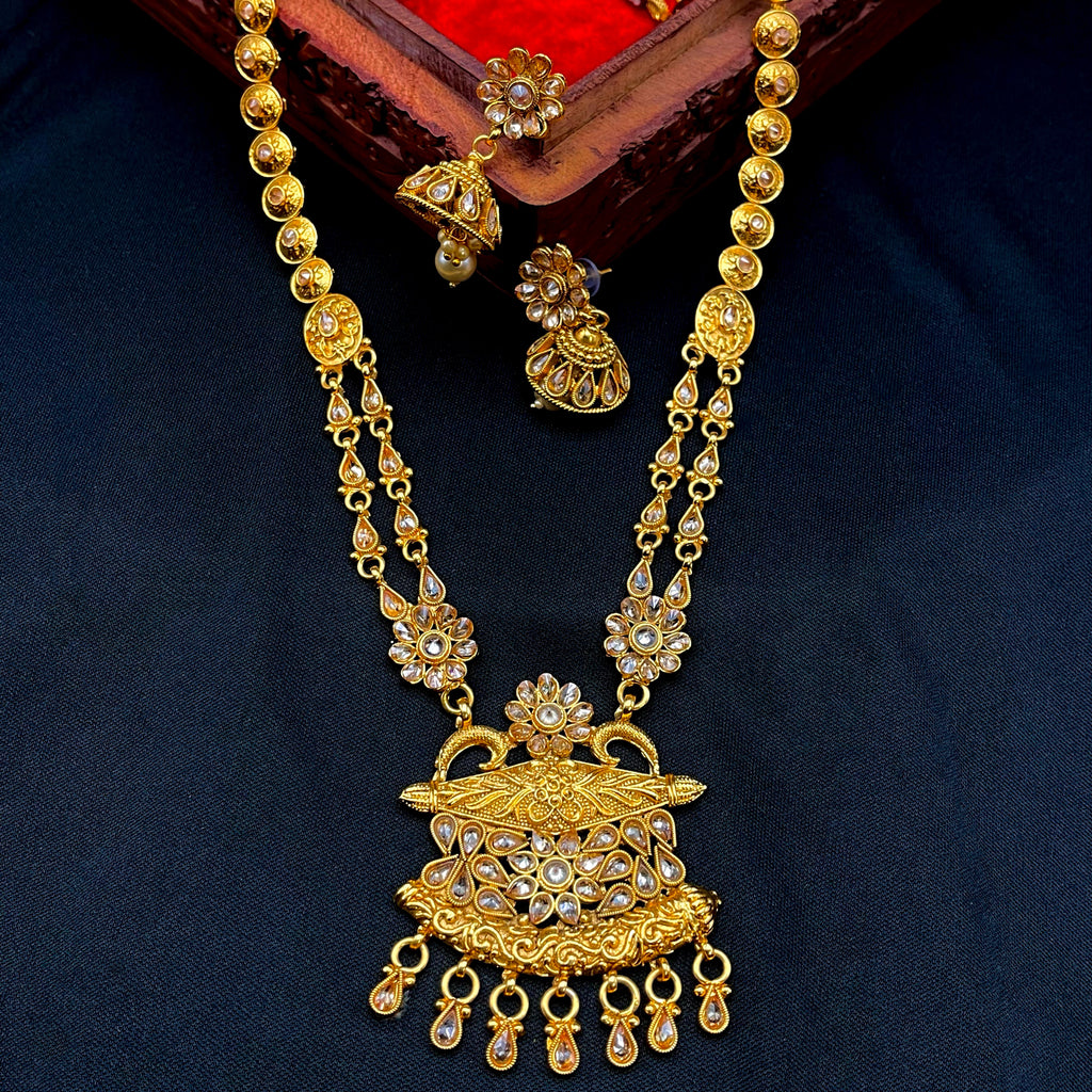 Polki Champagne LCD Stone Medium Long Necklace set