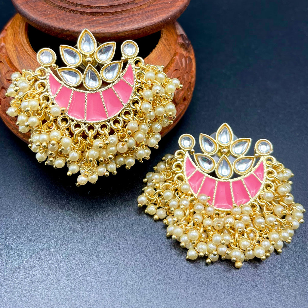 Hand painted Kundan Meenakari Pearl Earrings