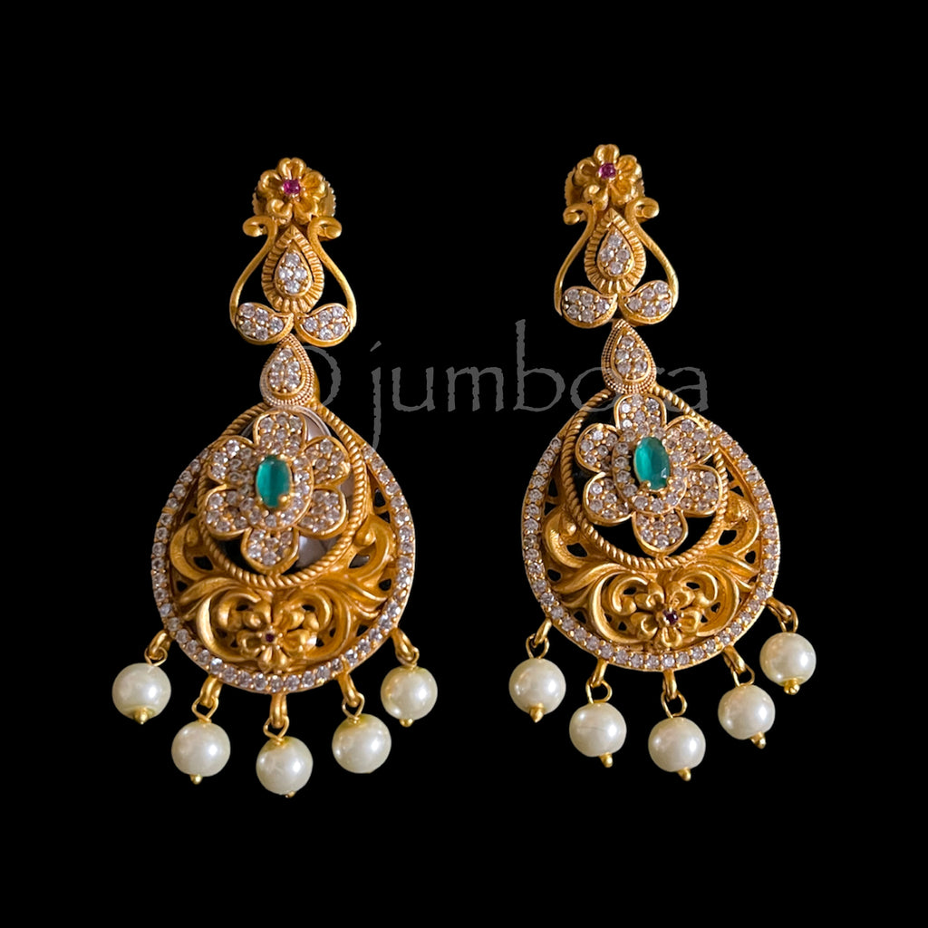 Matte Antique Gold with AD stone Earring
