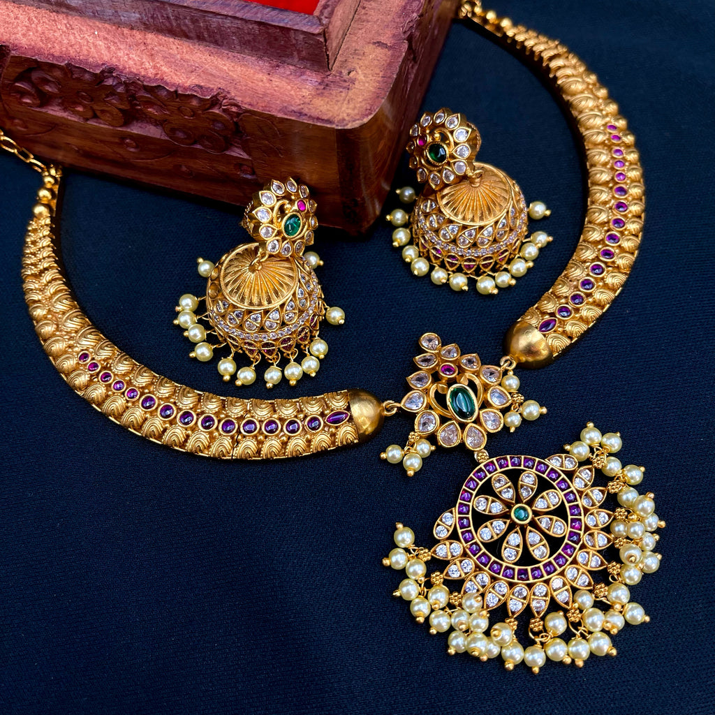 Matte Gold Kemp Royal Traditional Necklace Set