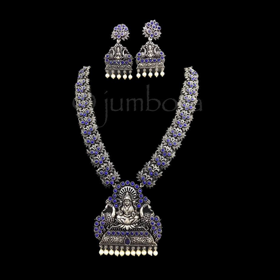 Lakshmi Blue Oxidized German Silver Necklace Set