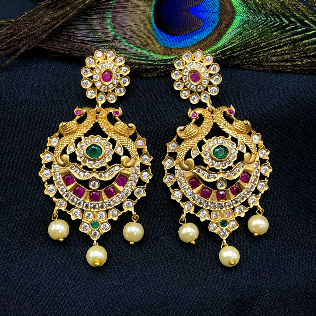 Peacock Matte Antique Gold Earrings