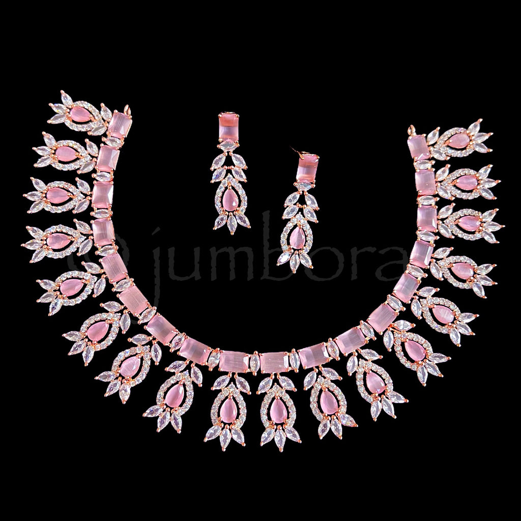Statement Rose Gold Pastel Pink AD Zircon (CZ) Necklace