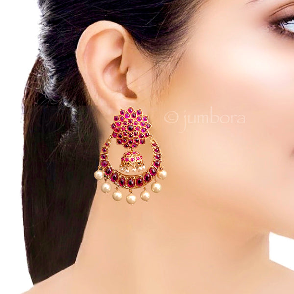 Premium Kempu Chaandbali Jhumka Earrings