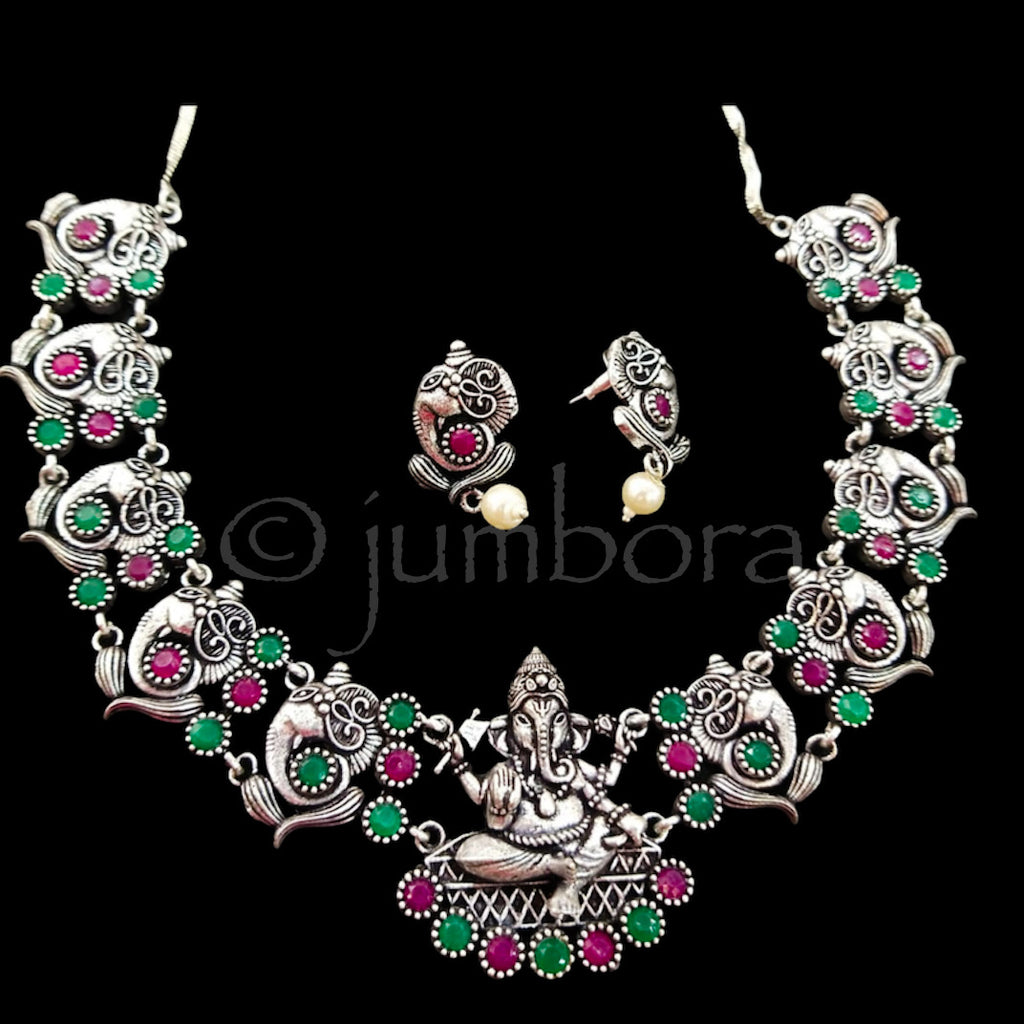Ganesha Oxidized German Silver Necklace set