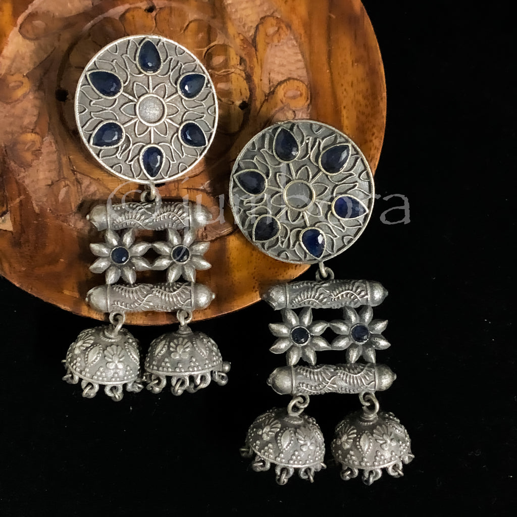 Sapphire Blue German Silver Earring with Jhumka