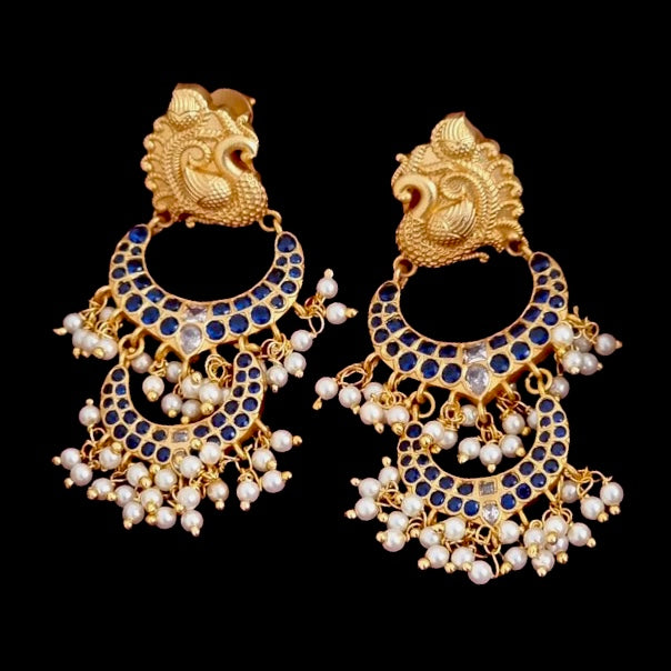 Peacock Blue Kemp Double Chaandbali Earring