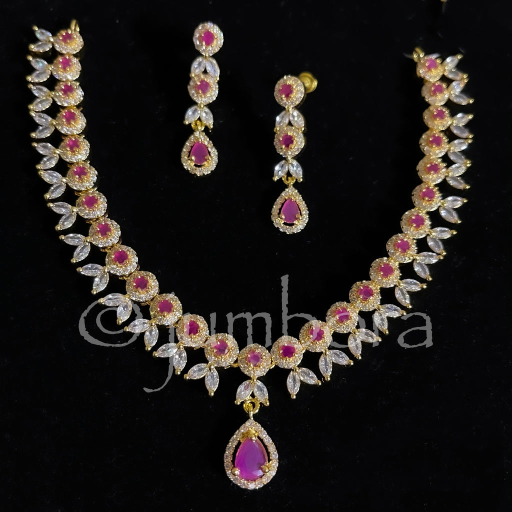 Ruby red and White Cubic Zircon (AD) Elegant necklace