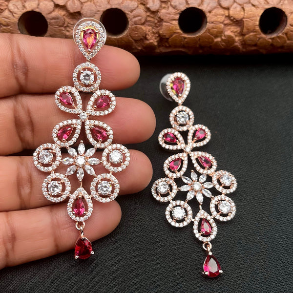 Rose Gold Burgandy Red & White Zircon AD Earring