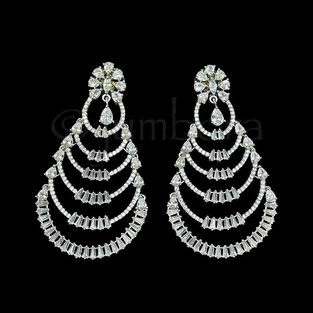 Statement Long White AD Zircon (CZ) Earring in Rhodium Polish
