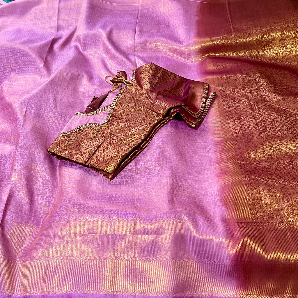 Lilac (Purple) & Maroon Soft Silk Banarasi Saree with stitched Blouse
