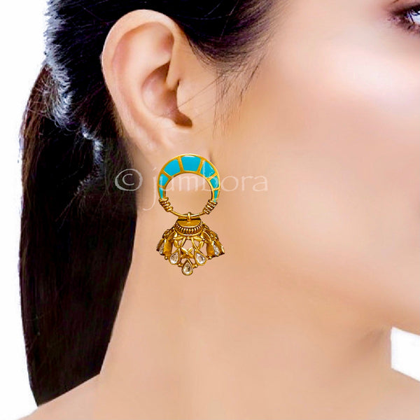 Amrapali Kundan Turquoise Blue Jhumka Earring