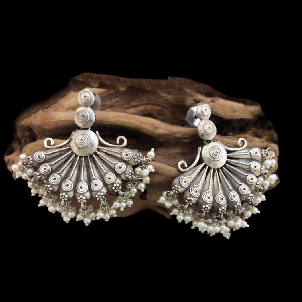 Oxidized German Silver Earring with Pearl dangles
