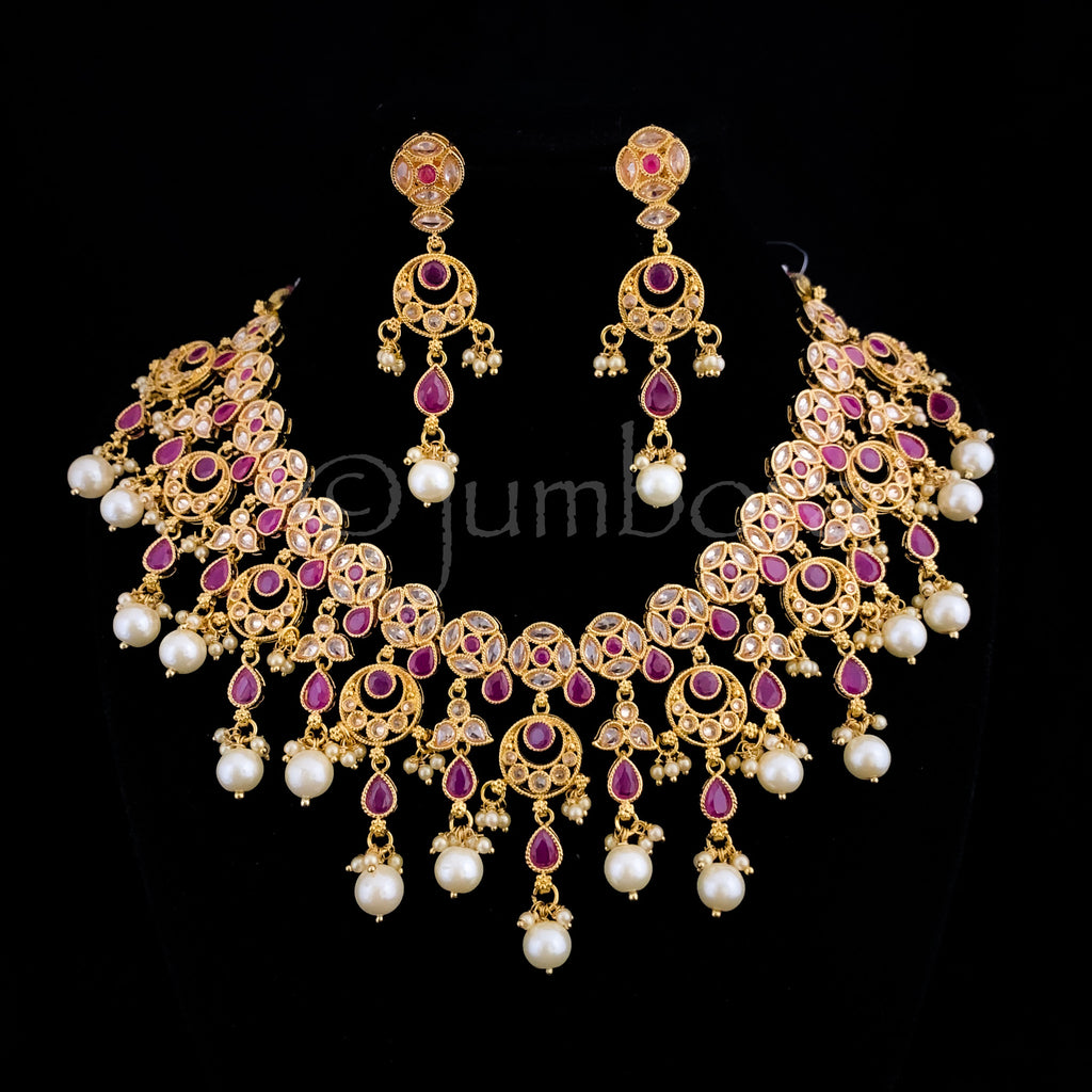 Bridal Statement LCD Champagne and Red stone Necklace set