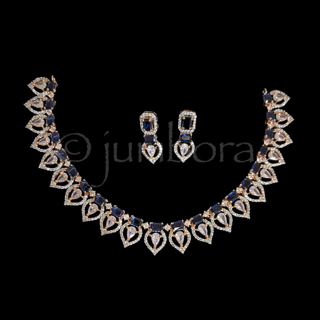 Sapphire Blue AD Zircon CZ Necklace in Rose Gold