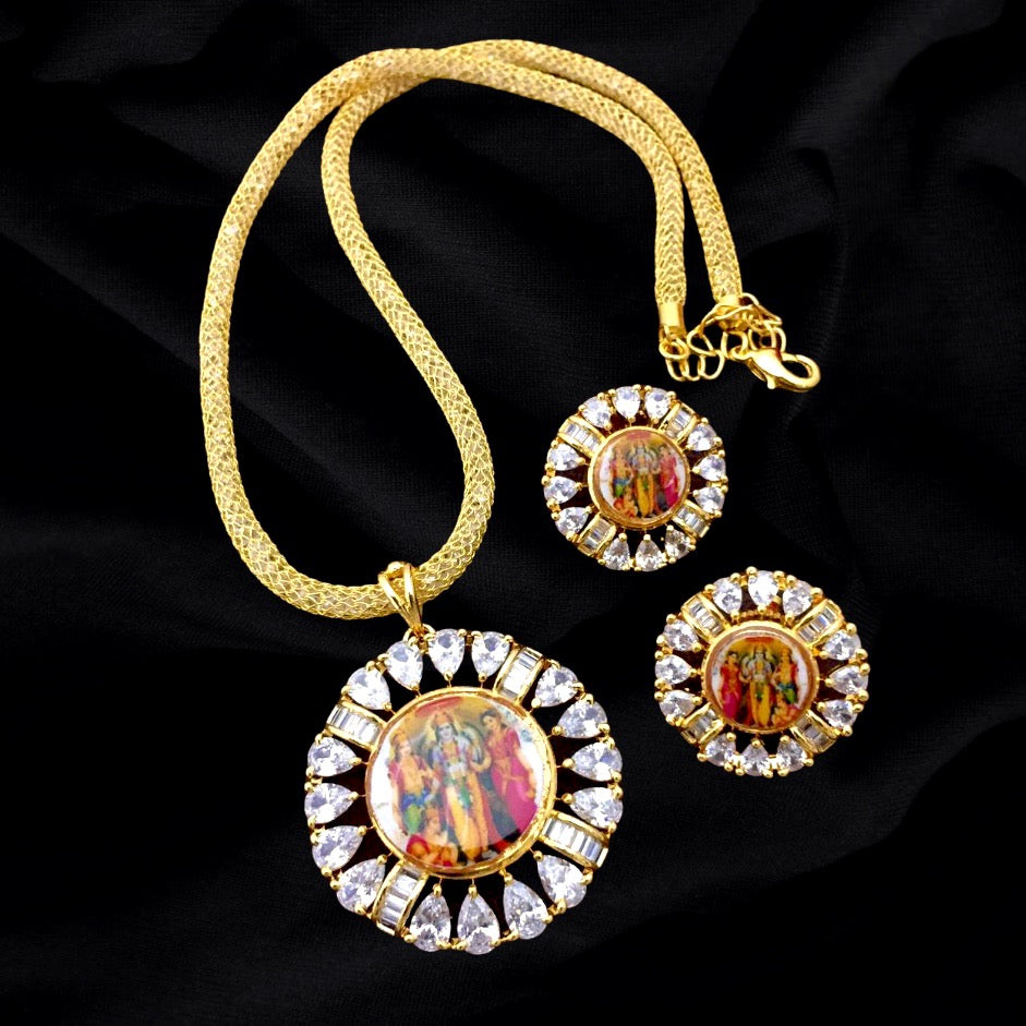 Ram Parivaar AD Zircon Pendant & Earrings Set