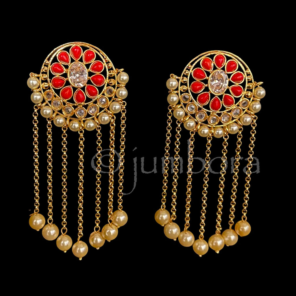 Amrapali Polki and Coral Finish Earring with Pearls