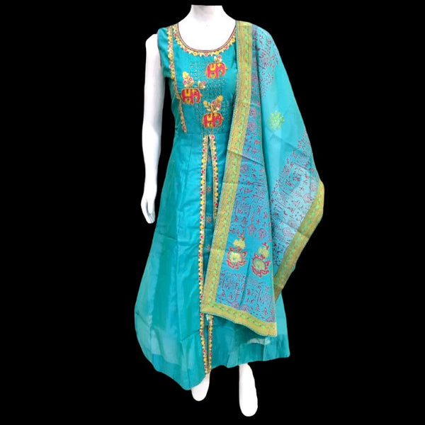 Teal Blue Long Anarkali Dress Suit Set